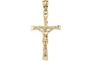 CaliRoseJewelry Yellow Gold Jesus on the Cross Crucifix Textured Pendant