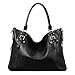 Kattee Women's Vintage Genuine Soft Leather Tote Shoulder Bag (Black, Large)