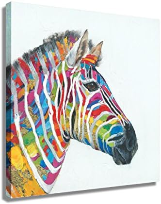 iPainting Modern Abstract Canvas Wall Art Framed Decor - Colorful Cartoon Animal Zebra Horse Portrait Pictures Paintings Prints on Canvas for Living Room Bedroom - Home Decoration Ready to Hang