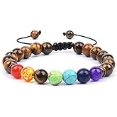 GelConnie Lava Rock Chakra Bracelet 7 Chakra 8mm Natural Stone Healing Bracelet Stress Relief Yoga Beads Anxiety Bracelet Aromatherapy Essential Oil Diffuser Bracelet Bangle