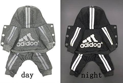 Eastcities Adidog Reflective Pet Clothes for Small Dogs Four Legs Puppy Cotton Jumpsuit,Grey S