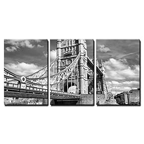 3 Piece Canvas Wall Art - Tower Bridge on River Thames, London, UK - High Dynamic Range HDR - Black and White - Modern Home Art Stretched and Framed Ready to Hang - 16"x24"x3 Panels