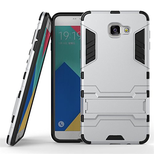 Cover for Samsung Galaxy A9 Pro (2016)(Dual Layer), BasicStock Luxury Hybrid Combo Shock Resistant Anti-Scratch Armor Back Case with Kickstand Heavy Duty Bumper Phone Coverage(Silver)