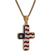 Scddboy American Flag Patriotic Cross Necklace Religious Jewelry Pendant with 23.6+1.96" Adjustable Chain
