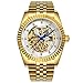Topwatch Sangdo Men Elegant Skeleton White Dial 18k Gold Stainless Steel Band Automatic Mechanical Watch