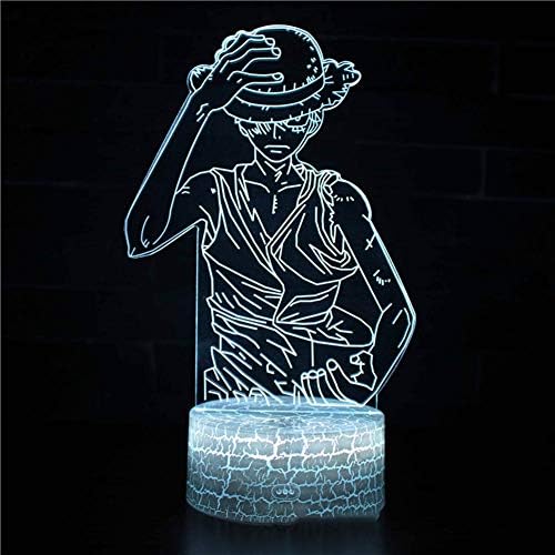 Anime One Piece Monkey D. Luffy 3D Stereo Vision LED Office Home Decoration Night Light USB Touch/Remote Control 7 Color Creative Child Sleep Light Gift (One Piece Monkey D. Luffy),7colorremotecontro