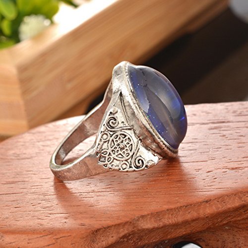 MJartoria Oval Antique Silver Color Pattern Engraved Retro Style Color Changing Mood Emotion Feeling Ring - Thumbnail 2