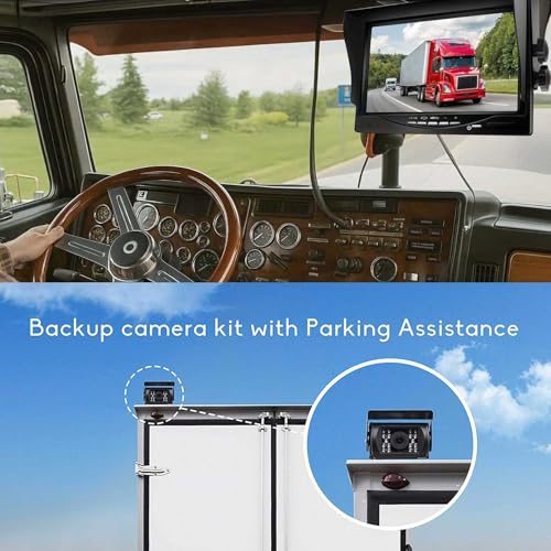 4Pin 12V-24V Vehicle Backup Camera System 7 Inch TFT LCD HD Color Monitor +18 IR Night Vision Waterproof Reverse Rear View Camera for Truck/RV/Trailer/Bus