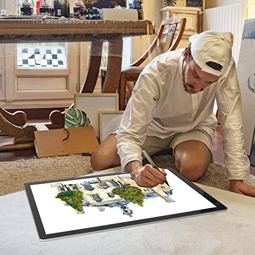 TOHETO A2 Light Pad Super Thin 7mm Portable Stepless Dimmable Brightness Large Light Box Copy Board for Diamond Painting Weeding Vinyl with 2 Multi-Functional Clips 12V 2A Adapter (23.7''x15.8'')