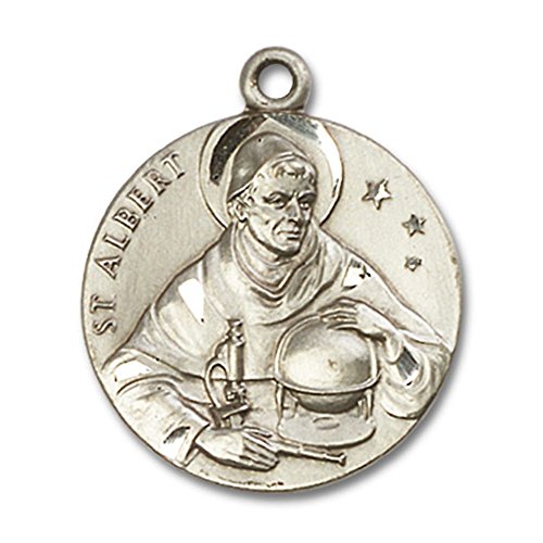 Sterling Silver St. Albert the Great Pendant 1 x 7/8 inches with Heavy Curb Chain