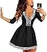 FANCYINN® Women Deep V-Neck Lace Patchwork Skater Mini Cocktail Dress Black S