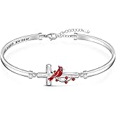 Fenthring Red Cardinal Bracelet for Women Sterling Silver Cross Cardinal Appear When Angels are Near Memorial Sympathy Cardinal Bangle Jewelry Charms Mothers Day Gifts