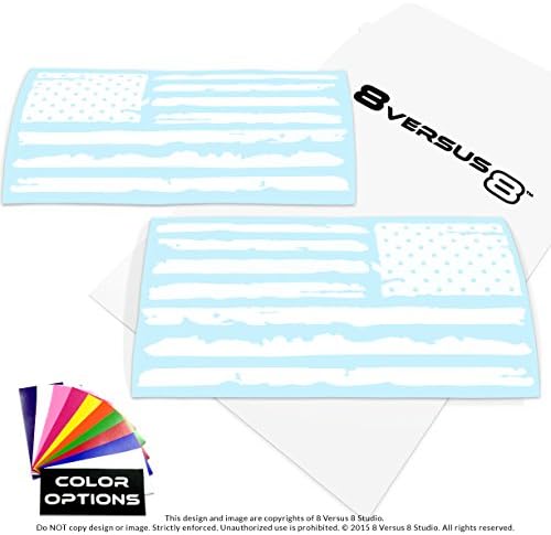 Distressed Flag Decal Sticker - Quantity: 2 - Indoors or Outdoors - Cars, Laptops, Walls, Windows, etc. (8.5" wide x 4.2" tall, White)