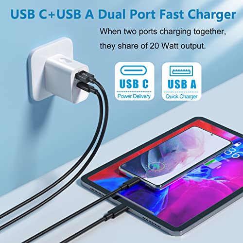 20W USB C Charger Block, Bangfun 5 Pack Dual Port PD Fast Charging Block Fast Charger 3.0 USB C Wall Charger Plug Compatible iPhone 17/16/15/14/13/12/11 Pro Max/XR/XS,iPad Pro,Samsung Phone(White)