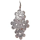 Andelaisi Boho Filigree Flower Earrings Vintage Cluster Flower Hook Earrings Silver Flower Dangle Earrings Super Lightweight Chandelier Earrings Jewelry for Women