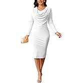 shengfan Women's Elegant Business Bodycon Dress Church Long Sleeve Wrap Pencil Wear to Work Midi Dresses