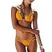 Bikini Factory Women Sexy Brazilian Style Braid Halter Cut Out Bikini Bathing Suit (S, Yellow)