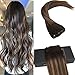 Sunny Balayage Clip in Hair Extensions Remy Human Hair 14inch 9pcs 140g Full Head Highlight Chestnut Brown mixed Dark Brown Dip-Dye Clip in Hair Extension