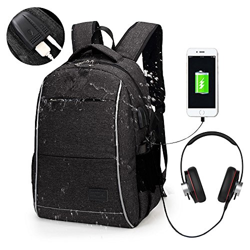 Laptop Backpack, WInblo 15.6 Inch College Backpack with USB Charging Port & Headphone Interface Business Laptop Backpack Light Weight Travel Backpack for Men Women (Black)