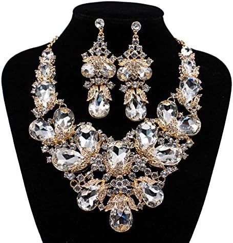 Fashion Jewelry Gold Plated Austrian Crystal Necklace and Earrings for Women Wedding Dress Party Jewelry Set Gift Box