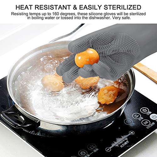 Magic Silicone Dishwashing Gloves | Pccooler Cleaning Gloves | 2019 Updated Model 2 Sided, Perfect Size & Flexibility, Non-slip Heat Resistant Sponge Glove for Vegetable, Fruit, Kitchen, Bathroom, Car - Thumbnail 6
