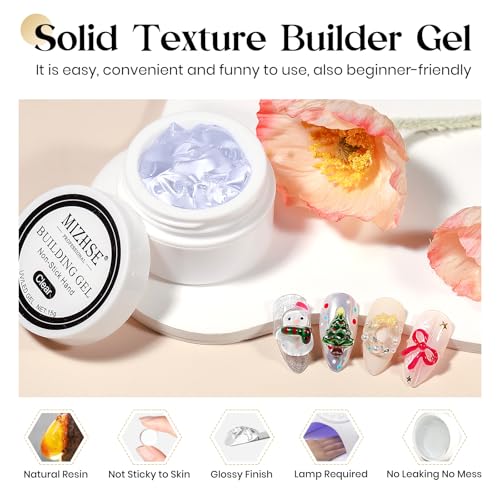 MIZHSE Builder Solid Gel, Clear Non-Stick UV Nail Extension Gel for Nail Art Decoration and Repair DIY Nail Art Manicure 15g