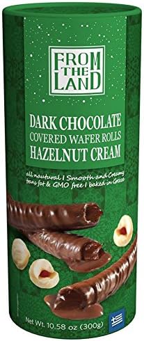 From The Land , Dark Chocolate Covered Wafer Rolls, Hazelnut Cream ,10.58 oz,Pack of 1