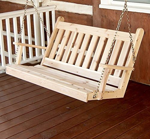 Cedar Porch Swing, Amish Outdoor Hanging Porch Swings, Patio Wooden 2 Person Seat Swinging Bench, Weather Resistant Western Red Cedar Wood, 6 Styles (4ft, Traditional Unfinished Natural)