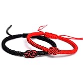 Rhdun 2 Pcs Couple Bracelets, Handmade Black Red String Mix Infinity Love Lucky Bracelet for Men Women Tibetan Amulet Knot Matching Bracelet for Friends Lover Protection