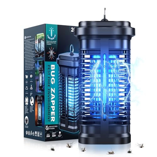 Lampara Antimosquitos, 20W Eléctrica Mata Mosquitos UV de 4000V, Matainsectos Eléctrico IPX4 para Interior y Exterior, 100㎡ Cobertura, Silenciosa y Segura para Hogar, Dormitorio, Jardín y Terraza