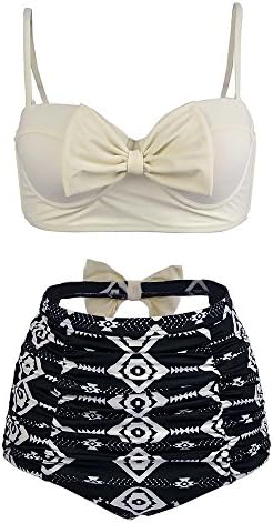Kxing High Waisted Two Piece Swimsuit, Bow Sexy Womens Push Up Bikini Set Plus Size Bathing Suits White
