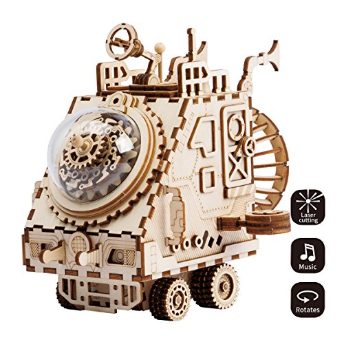 ROKR Wooden Hand Crank Music Box Machinarium-DIY Model Kits-Creative Robot Toy-3d Wooden Puzzle Building Kit-Best Christmas/Birthday/Valentine's Day Gift for Women,Boys and Girls