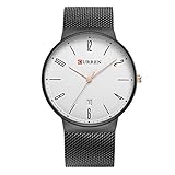New CURREN Men Watches Fashion Classic Male Quartz Thin Dial Black Steel Watchband White 8257