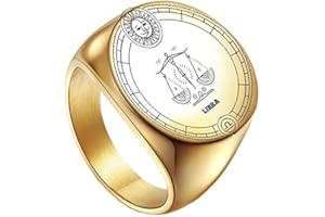 PAMTIER Unisex Stainless Steel Dome Solid Plain 12 Constellation Horoscope Zodiac Signet Ring