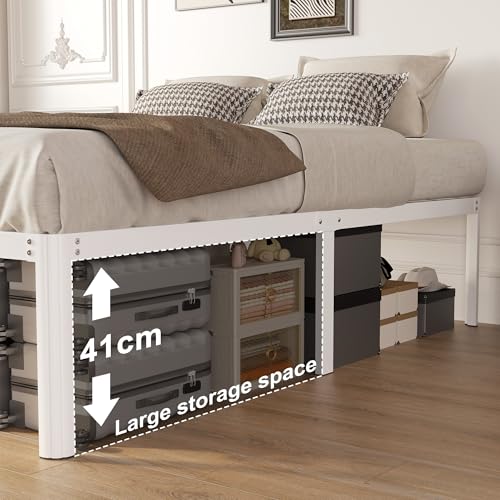 Yicensen Base Cama Queen de 46 cm de Altura, Metal Base Queen Size con Patas Redondeadas de Esquina, Plataforma Resistente Cama Muy Resistente Fácil Montaje, Sin Ruido, No Necesita Somier, Blanco