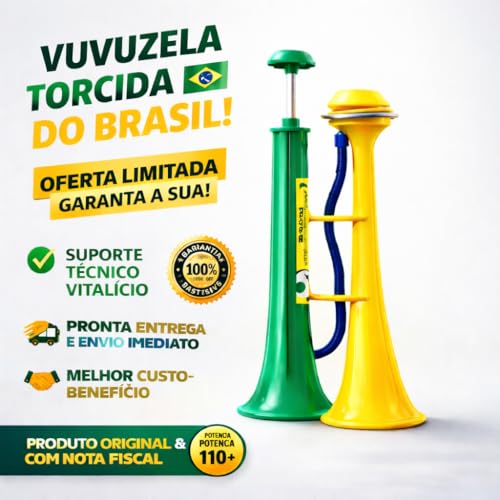 Vuvuzela Gigante, Verde e Amarelo, Buzina Super Potente para Torcida