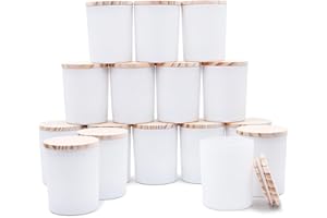 SHOWIN Thick Candle Jars for Making Candles 16 Pcs, 7 OZ Empty Jars with Wood Lids for Candle Making, Sample Container - Dish
