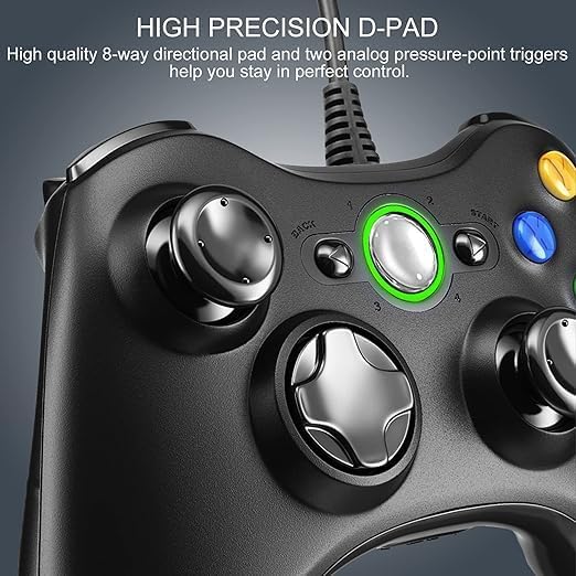 Gezimetie Wired Controller for 360, PC Game Controller for 360 with Dual-Vibration Turbo Compatible with 360/360 Slim and PC Windows 7,8,10,11