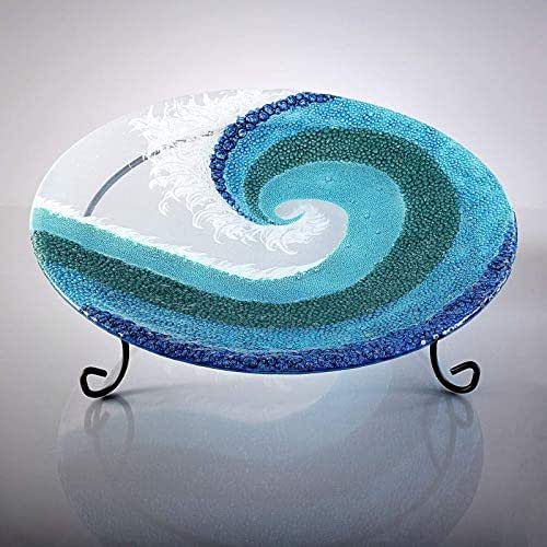XLarge Glass Art Crashing Ocean Wave Centerpiece Bowl 14
