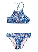 Roxy Big Girls' Sunny Dreams Rg Crop Top Swimsuit Set, Rose Quartz Havana Tile, 10