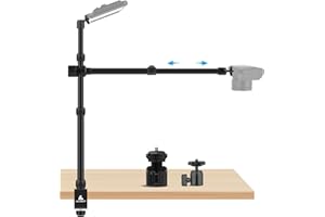 Ailight Overhead Camera Mount Desk Stand, 15.75"-33.45" Webcam Mount with 2-Section Adjustable Telescopic Boom Arm, C Clamp/Swiveling Ball Head for DSLR Camera, Phone, Ring Light, Webcam