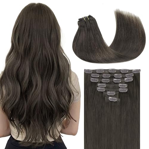 GOO GOO Adhesive Hair Extensions Natural Hair, 45 cm 120 g 7pcs, 1C Mocha Brown, Real Natural Human Hair Extensions
