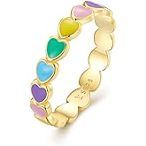 RUKYF 925 Sterling Silver Rainbow Heart Rings for Women Teen Girls Hypoallergenic Dainty Colorful Heart Finger Rings Promise Ring for Her Birthday Valentine's Day Christmas Gifts