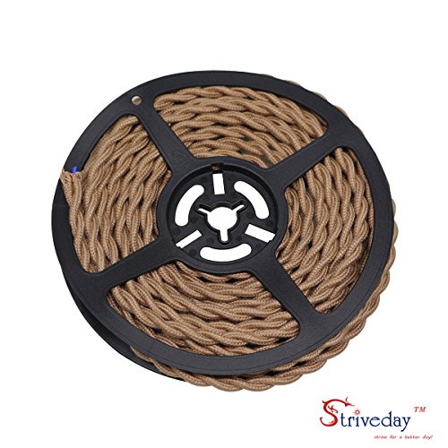 Striveday™ 5Meter/16.4FT Twisted Cloth Fabric Electrical Cord for Vintage and Antique Lamps DIY, Rayon Covered Wire For Industrial Vintage LED Bulb(Coffee)