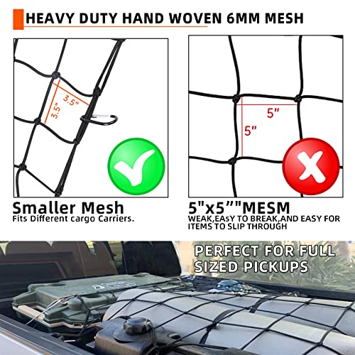 4 x 6 FT Super Duty Bungee Cargo Net for Truck Bed,6mm Latex Bungee Net