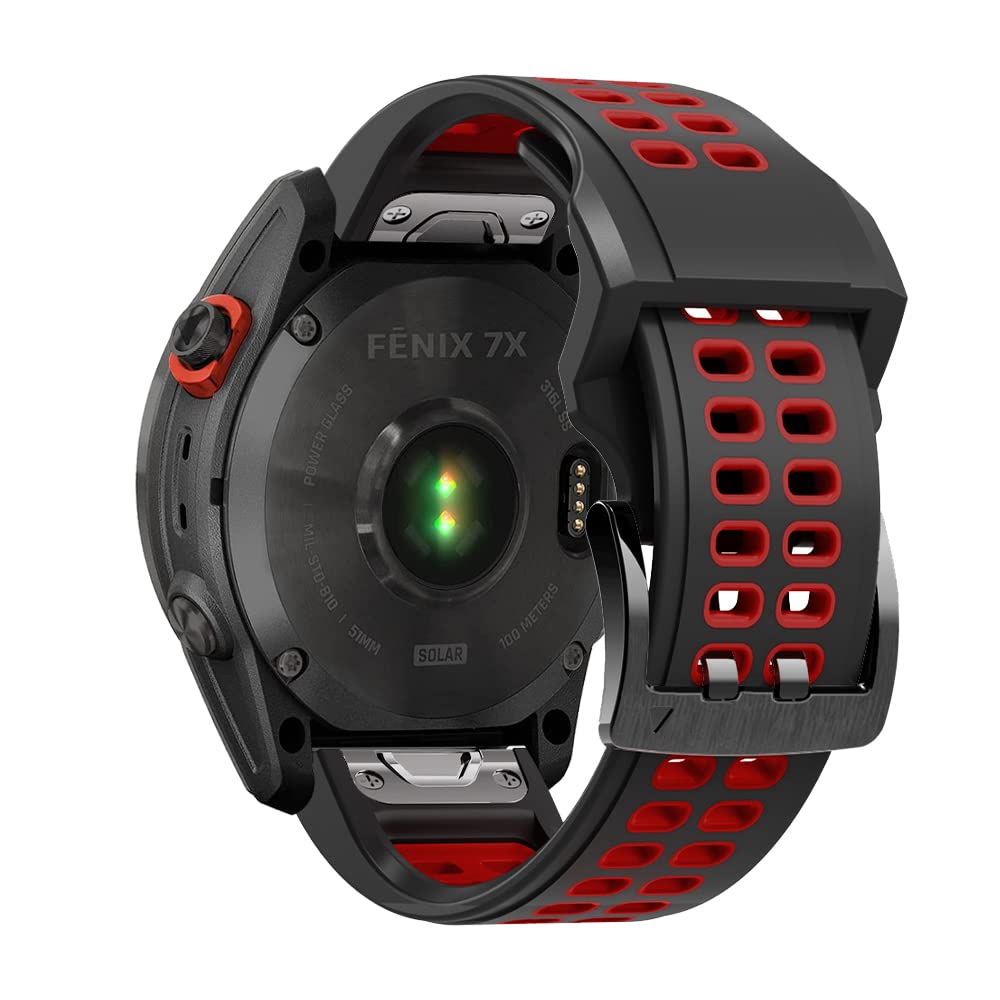 Niboow QuickFit 26mm Strap for Garmin Fenix 8 51mm/Fenix 7X Pro Solar/Fenix 7X/Fenix 6X/Fenix 6X Pro/Fenix 5X/Fenix 5X Puls, Sport Silicone Watch Bands for Garmin Enduro 3/Epix 2 Pro 51mm- Black/Red