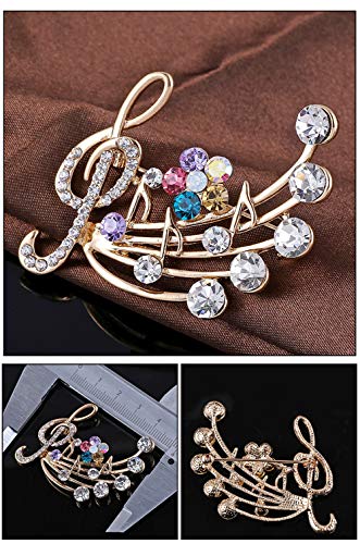 JczR.Y Fashion Music Note Sheet Brooch Colorfu Rhinestaone Flower Note Treble Clef Brooch Pin Scarf Buckle for Women Wedding Concert Party Jewelry Gift(Gold)