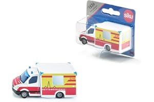 Siku - Ambulance - Red White - Sturdy Model Emergency Vehicle - Metal and Plastic - PVC Free - Endless Playing Fun - Small-Sc