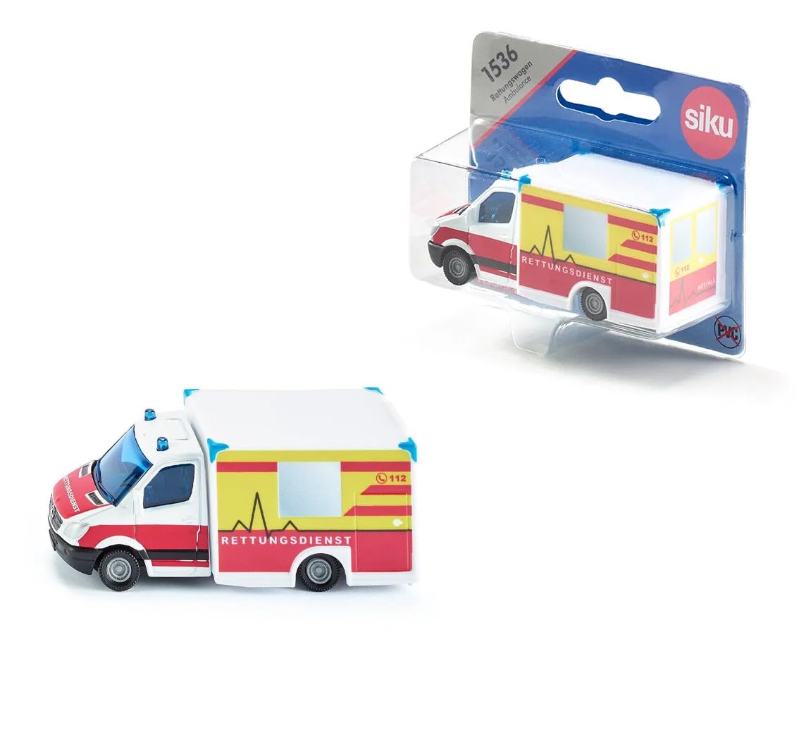 siku 1536, Ambulance, Metal,Plastic, Red,Yellow,White, Versatile, Toy vehicle for children