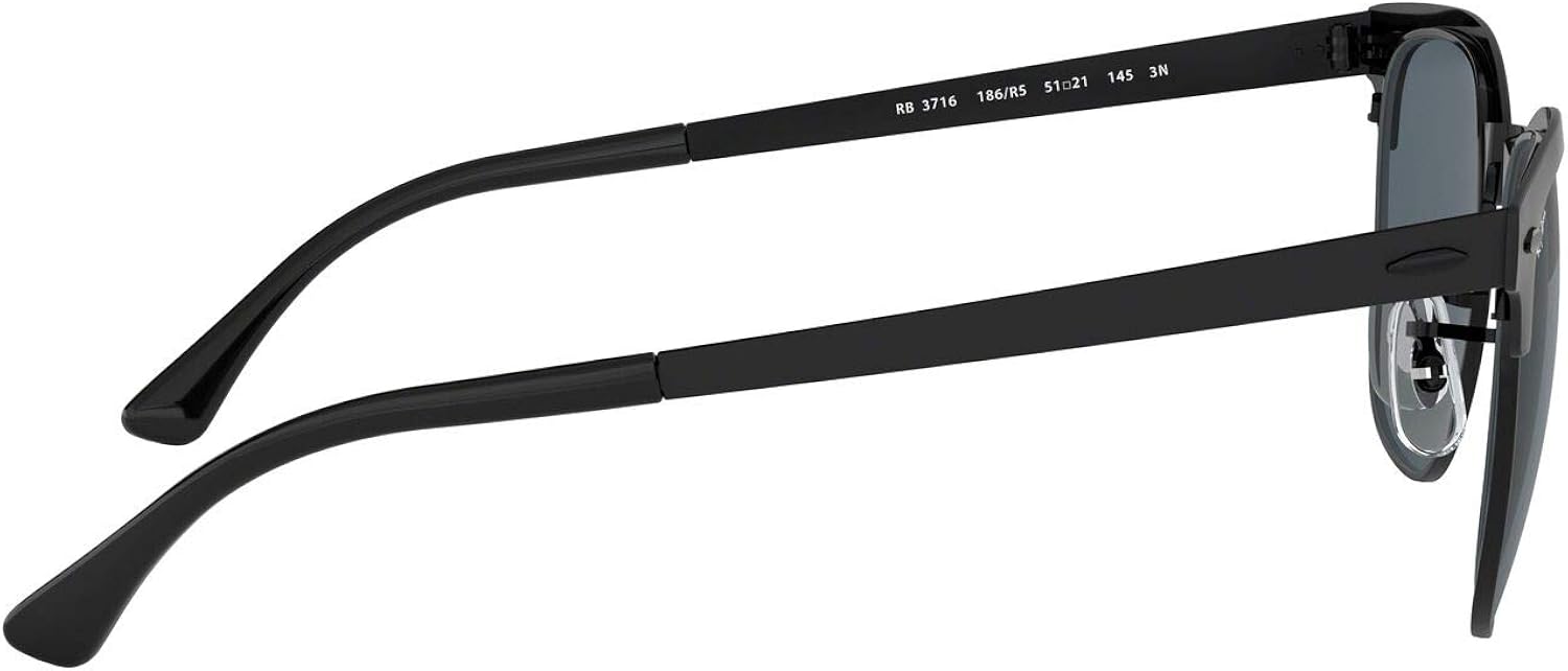 Ray-Ban RB3716 Clubmaster Metal Square Sunglasses, Black On Matte Black/Blue, 51 mm: Ray-Ban: Shoes